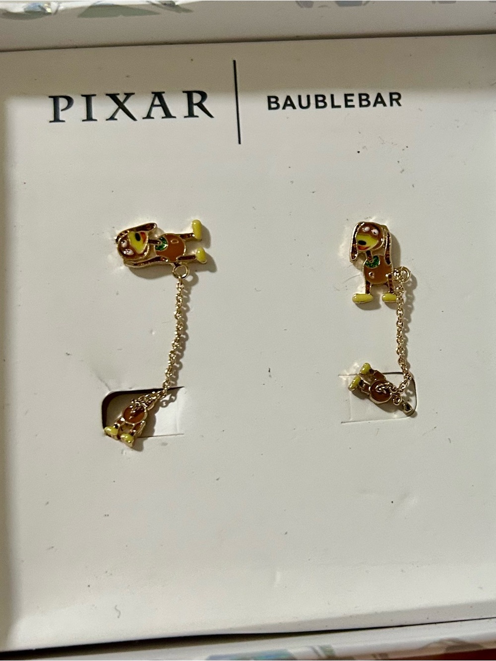 Disney Pixar BaubleBar Dug Dog Gold and Yellow Enamel Chain Stud Earrings